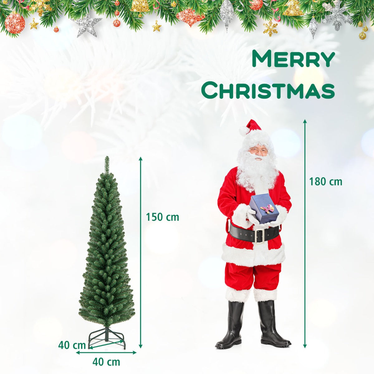 LIVSK Kunstkerstboom - Geheugendraad - Hypoallergeen - Vlamvertragend - Slanke Potloodvorm - 150/180 cm - Groen