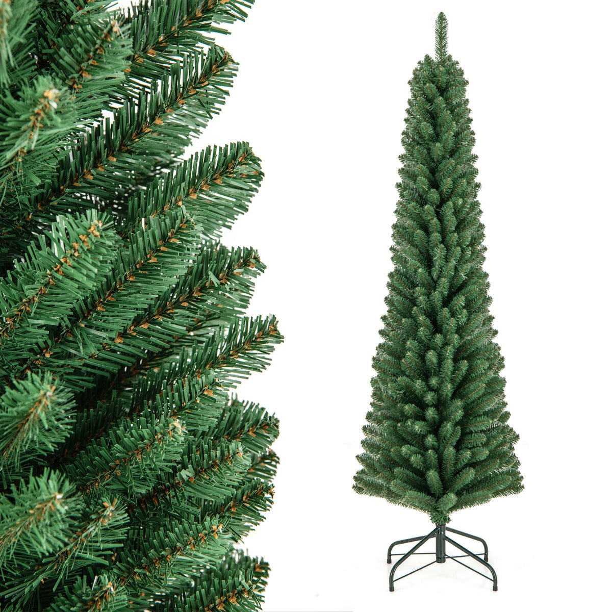 LIVSK Kunstkerstboom met Geheugendraad - Hypoallergeen en Vlamvertragend - Slanke Potloodvorm - 150 cm - Groen