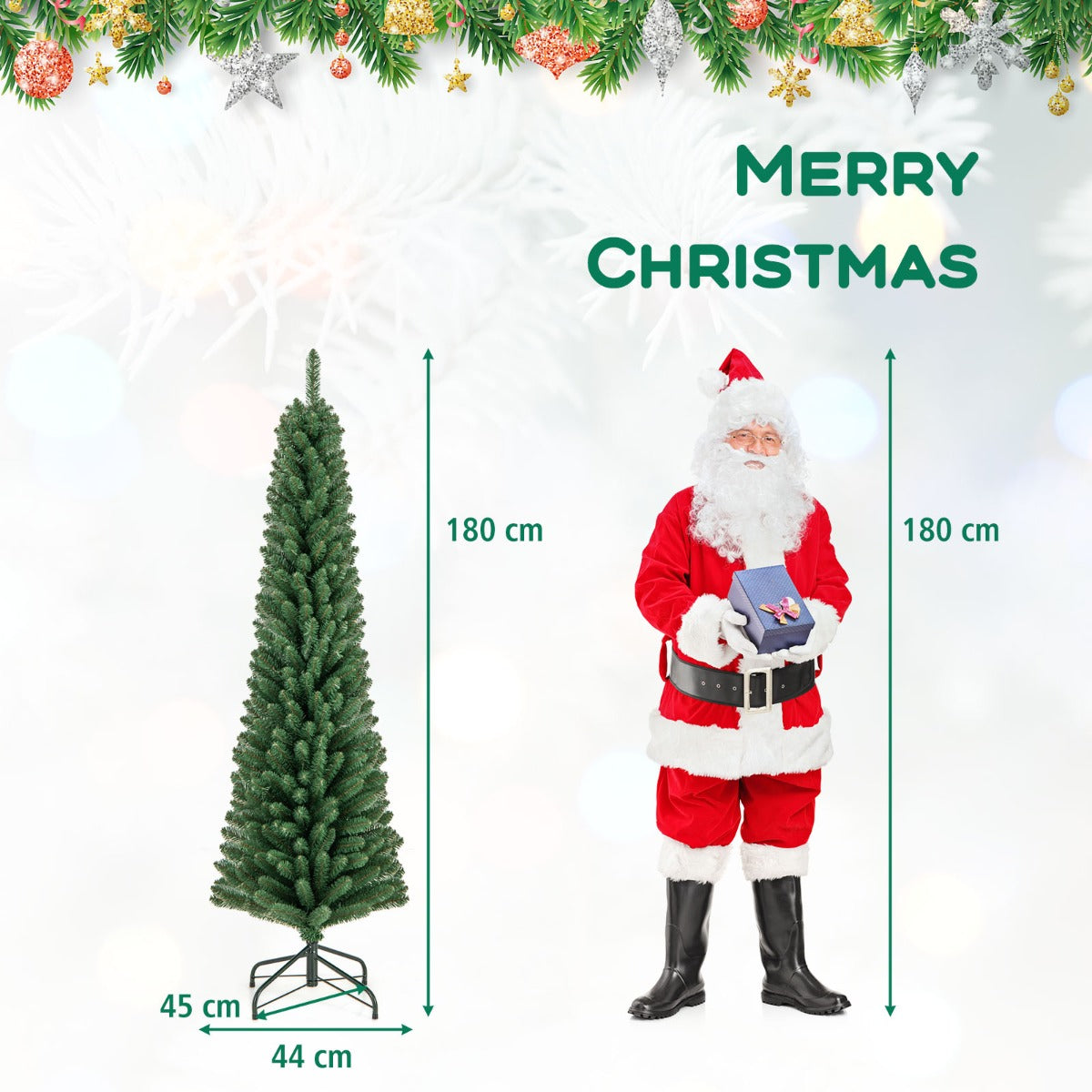 LIVSK Kunstkerstboom met Geheugendraad - Hypoallergeen en Vlamvertragend - Slanke Potloodvorm - 150 cm - Groen