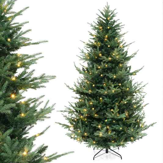 Livsk costway kunstkerstboom van 240 cm 1480 takken 450 warmwitte leds vooraf verlichte decoratieboom