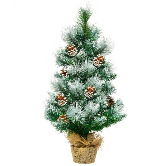 LIVSK Mini Kunstkerstboom 60 cm - Besneeuwde Naalden - Stabiele Cementbasis - Eenvoudig te Versieren - Groen