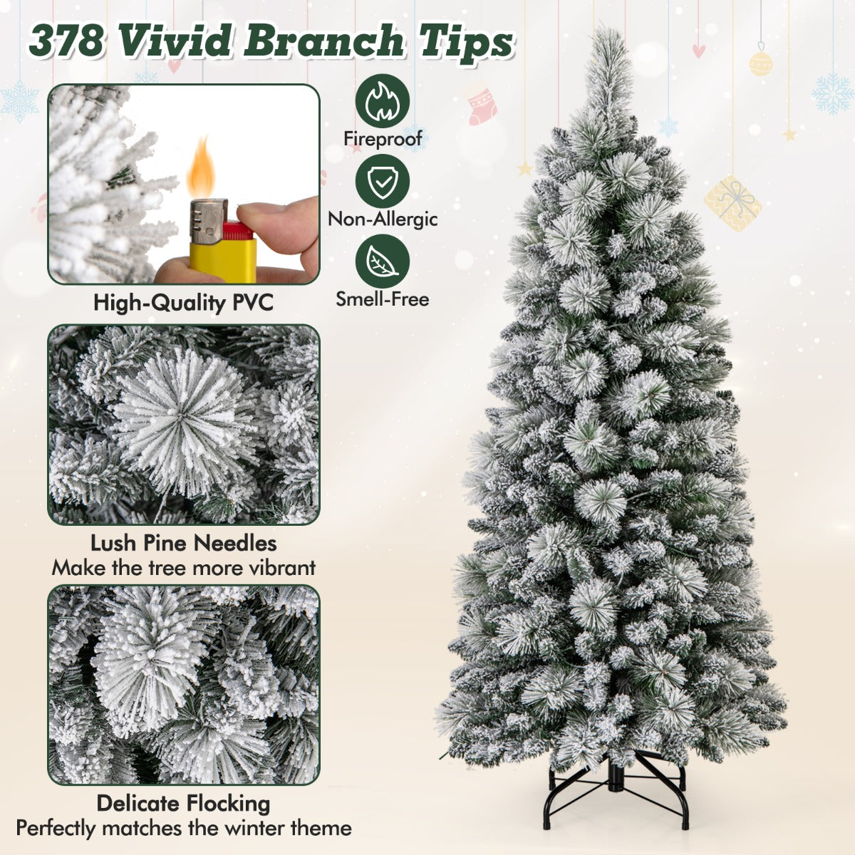 Livsk costway kunstmatige dennenboom met led lampjes en opblaasbare kerstmanbeer opvouwbare kerstboom in warm wit en opblaasbare kerstboom 4