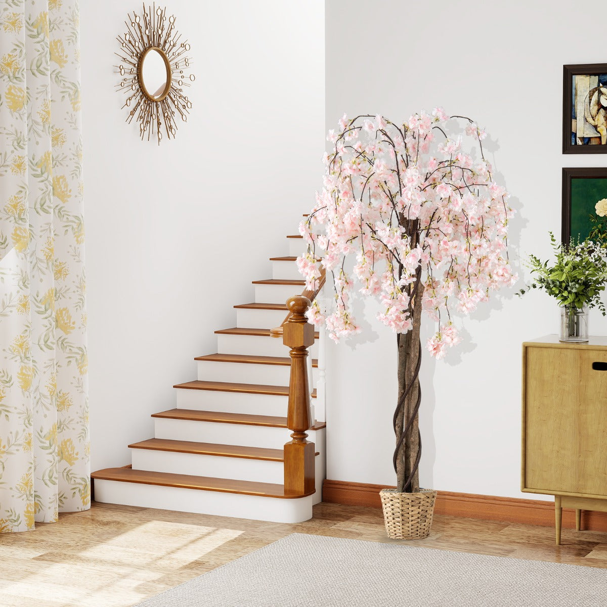 LIVSK Kunstmatige Kersenbloesemboom - Hoogte 163 cm - Realistische Houten Stam - Onderhoudsvrij - Perfect voor Elk Interieur - Wit
