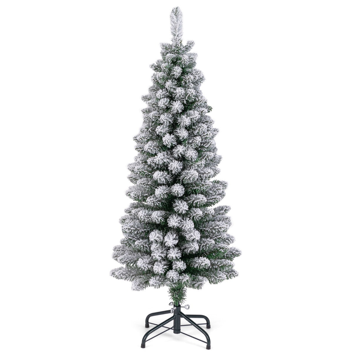 LIVSK Kunstkerstboom met Sneeuw - Potloodvormig 150 cm - 240 Takpunten - Brandvertragend PVC - Inklapbare Standaard - Groen