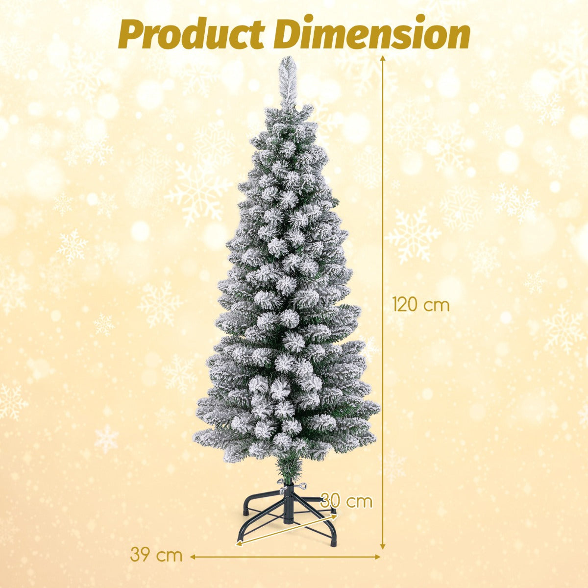 LIVSK Kunstkerstboom met Sneeuw - Potloodvormig 150 cm - 240 Takpunten - Brandvertragend PVC - Inklapbare Standaard - Groen