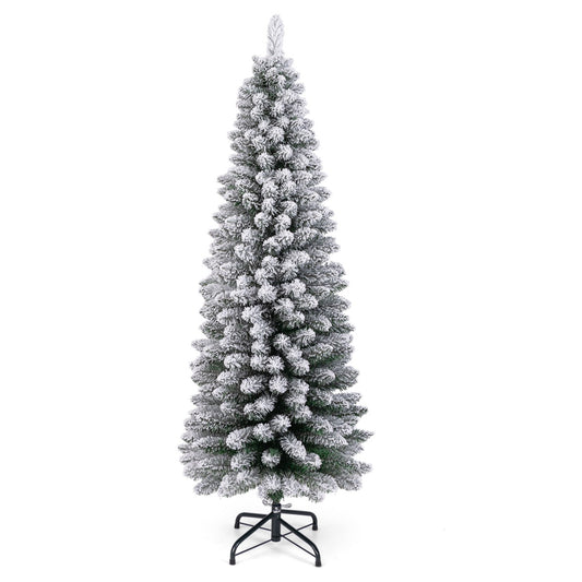LIVSK Kunstkerstboom 150 cm - Met Sneeuw - 328 Dichte Takpunten - Brandvertragend PVC - Stabiele Metalen Stand - Groen