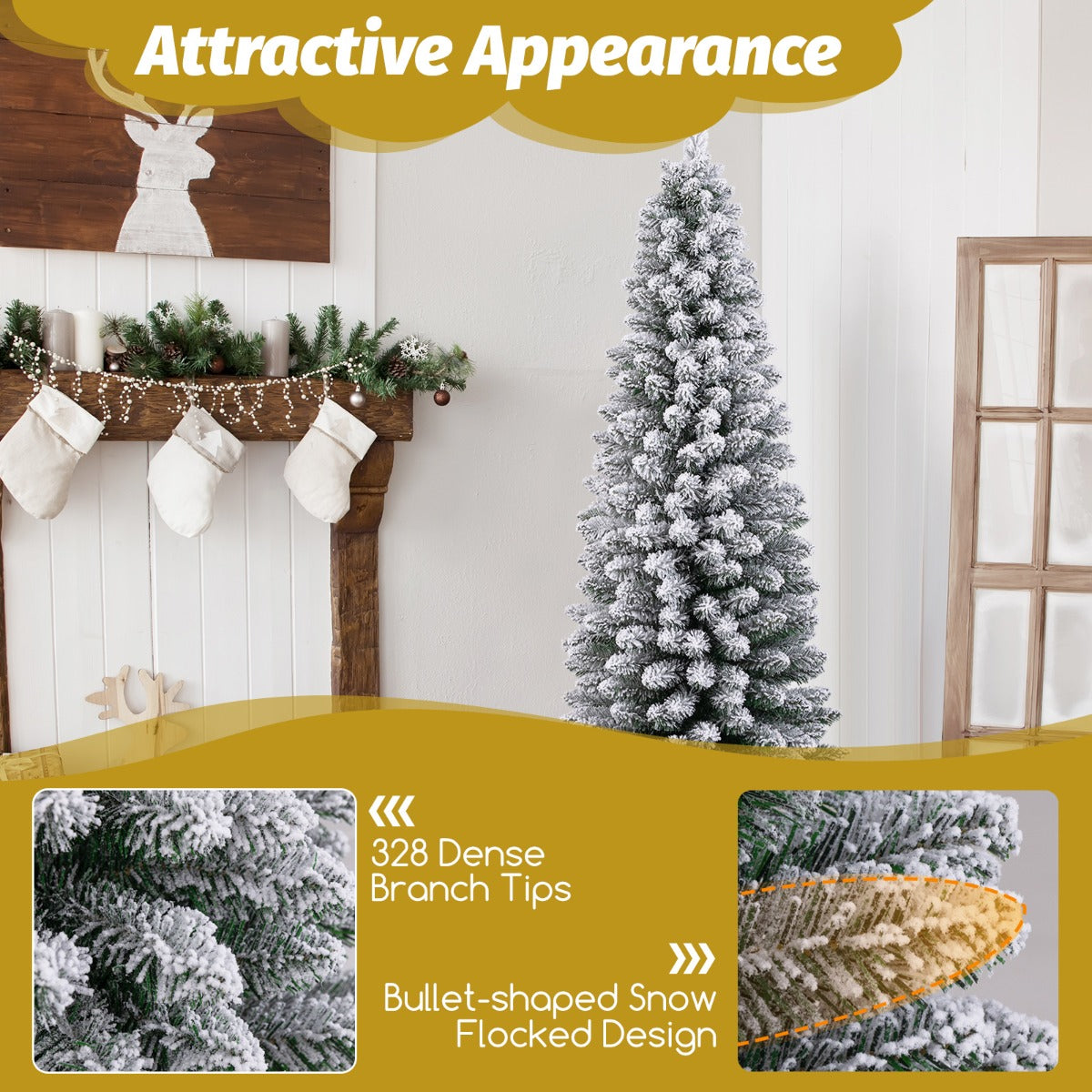 LIVSK Kunstkerstboom 150 cm - Met Sneeuw - 328 Dichte Takpunten - Brandvertragend PVC - Stabiele Metalen Stand - Groen