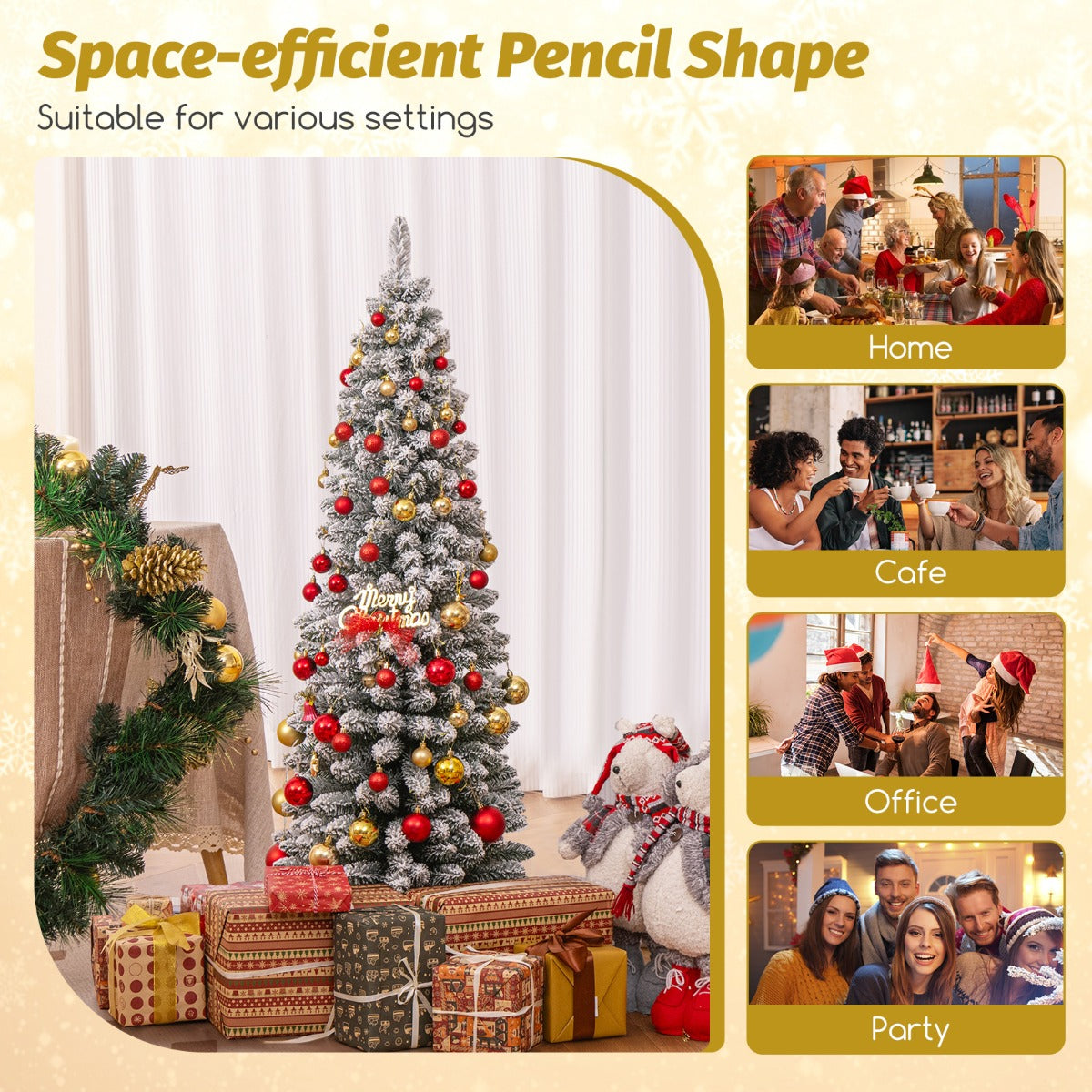 LIVSK Kunstkerstboom 150 cm - Met Sneeuw - 328 Dichte Takpunten - Brandvertragend PVC - Stabiele Metalen Stand - Groen