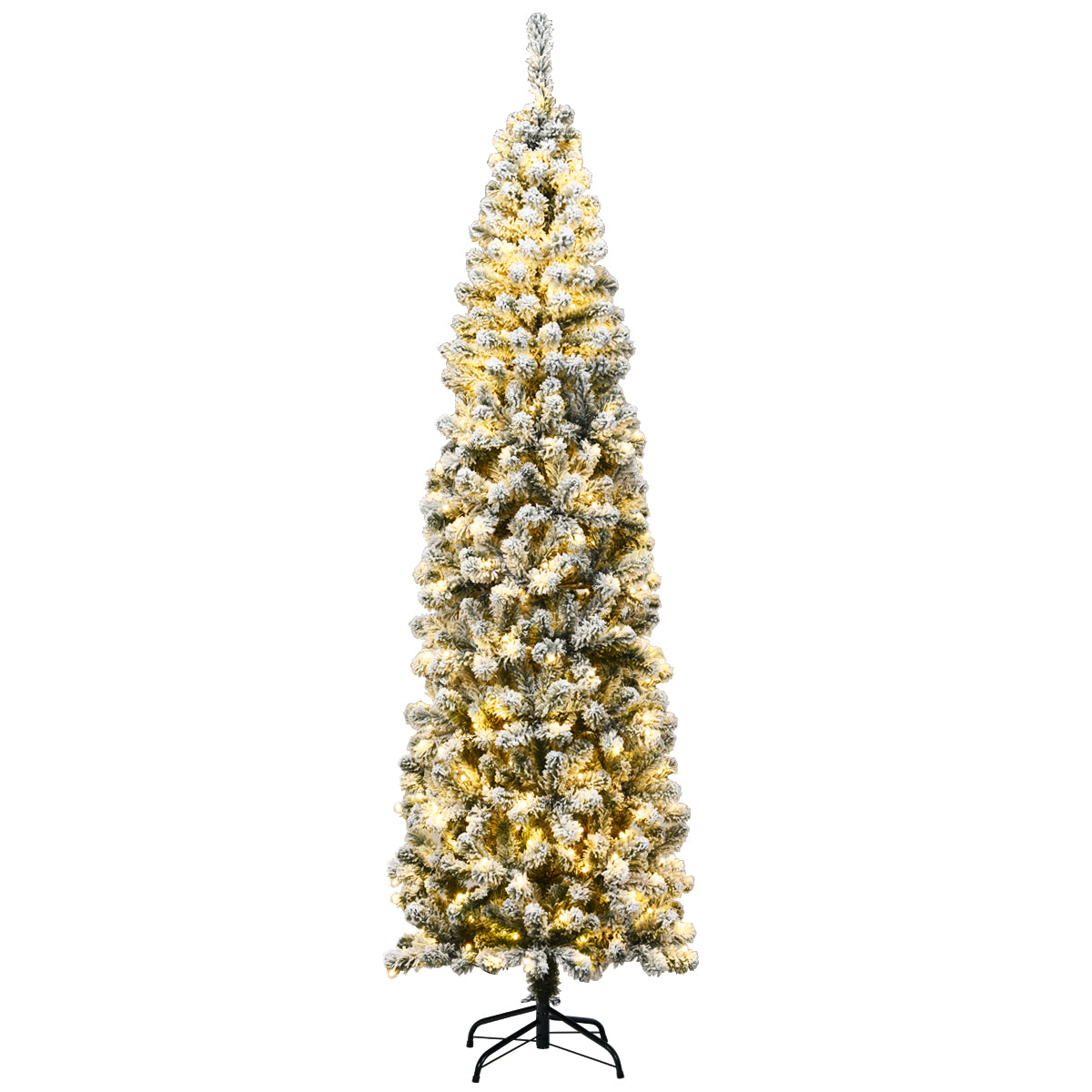 Livsk costway kunstmatige kerstboom van 225 cm en opblaasbare notenkraker van 24 m besneeuwde spar met verlichting en kerstversiering