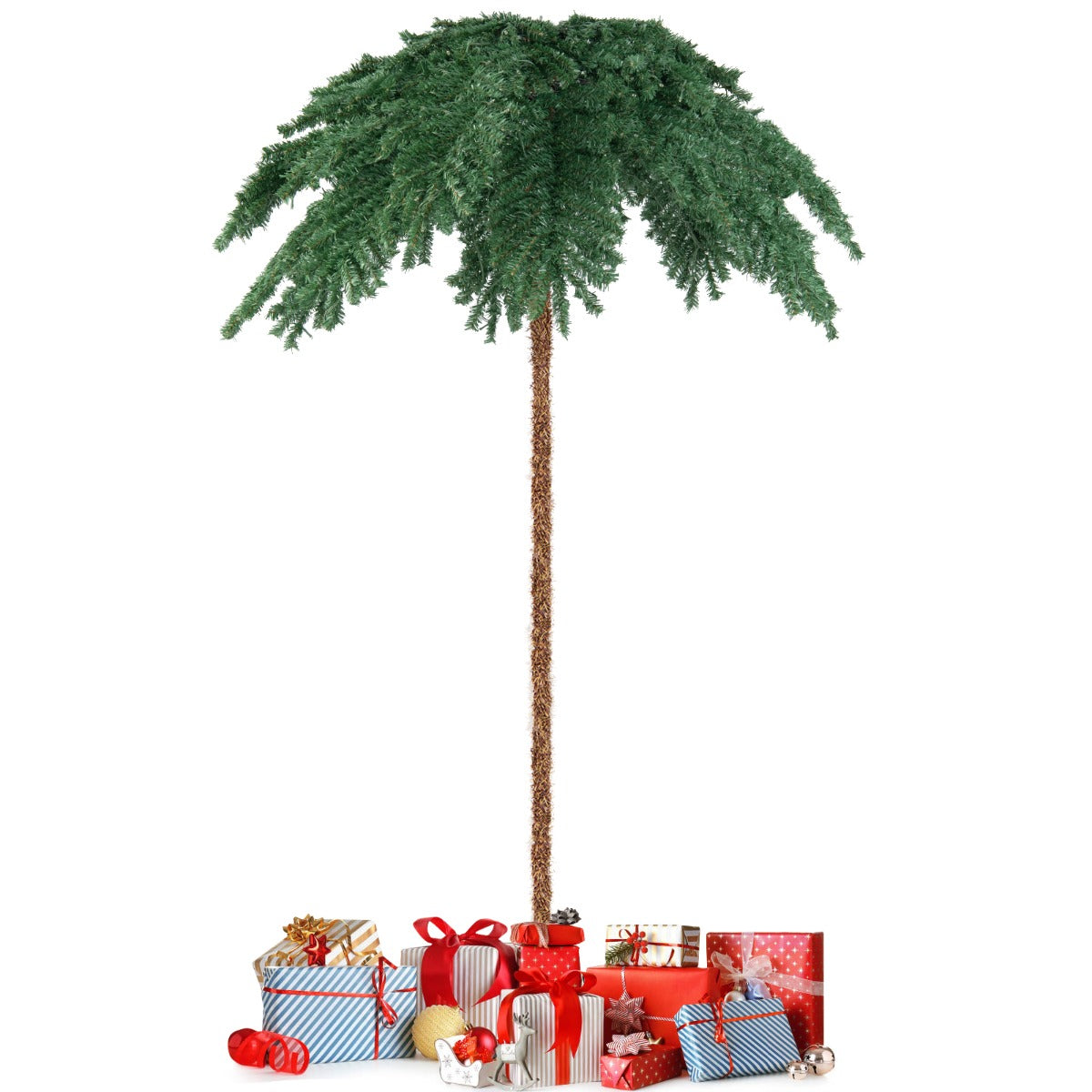 LIVSK Kunstmatige Palmboom Kerstboom - 250 Warm Witte Lampjes - 813 Takken - 135 x 180 cm - Tropisch Groen