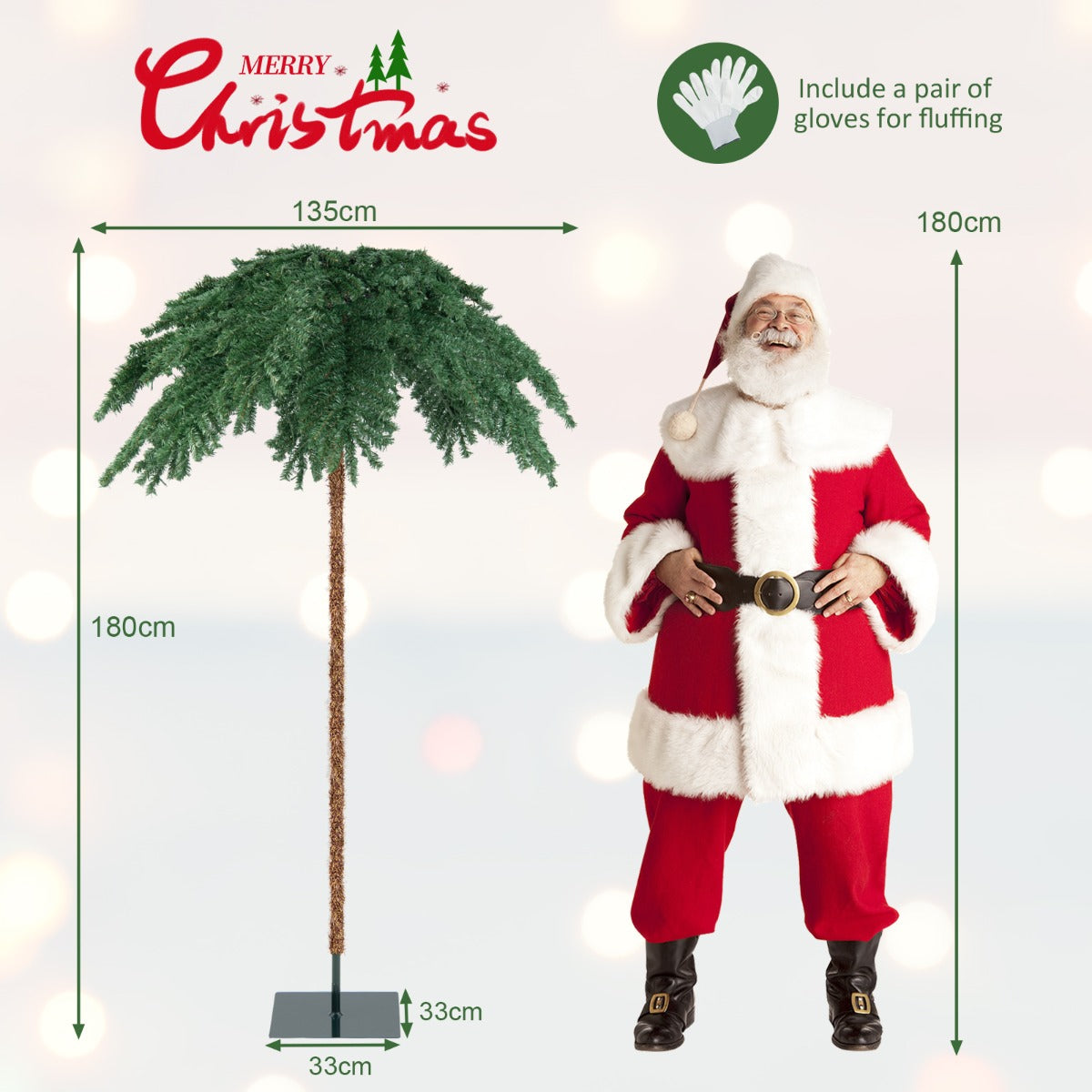 LIVSK Kunstmatige Palmboom Kerstboom - 250 Warm Witte Lampjes - 813 Takken - 135 x 180 cm - Tropisch Groen