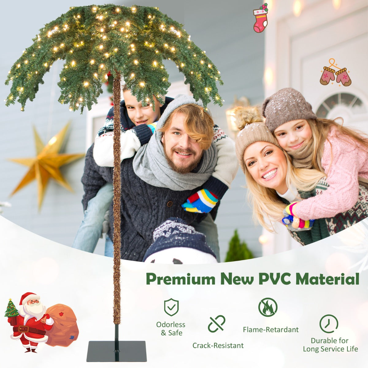 LIVSK Kunstmatige Palmboom Kerstboom - 250 Warm Witte Lampjes - 813 Takken - 135 x 180 cm - Tropisch Groen