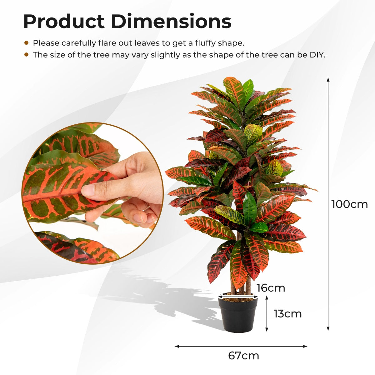 LIVSK Kunstmatige Krotonplant 100 cm - Levendige Bladeren - Natuurlijke Houten Stam - Stevige Pot - Groen