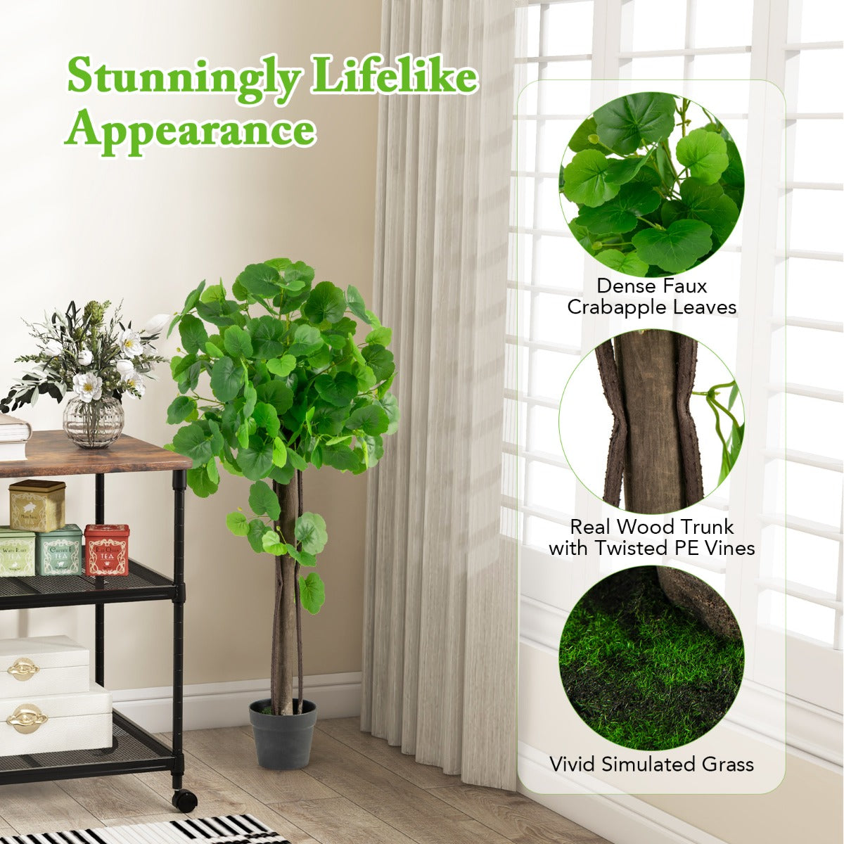 LIVSK Kunstappelboom 110 cm - Realistisch Uiterlijk - Houten Stam - Flexibele Takken - Anti-allergene Materialen - Groen