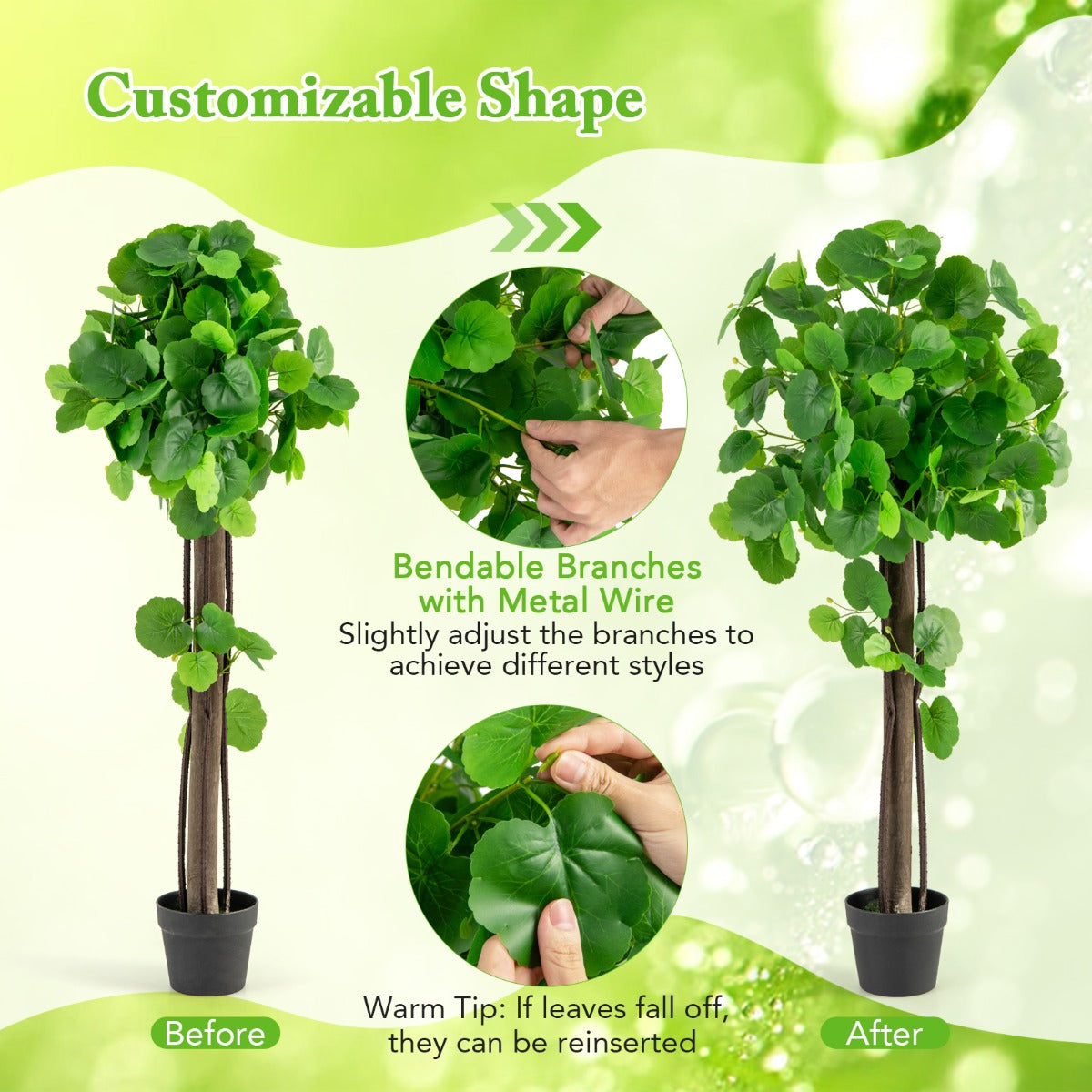 LIVSK Kunstappelboom 110 cm - Realistisch Uiterlijk - Houten Stam - Flexibele Takken - Anti-allergene Materialen - Groen