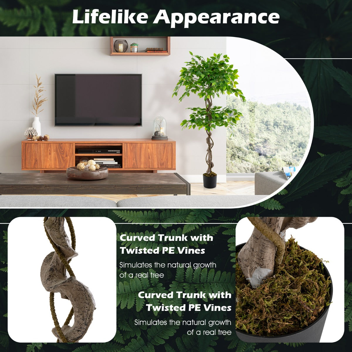 LIVSK Kunstmatige Ficus Boom 150 cm - Realistisch Design met 882 Bladeren - Onderhoudsvrij - Perfect voor Elk Interieur - Groen
