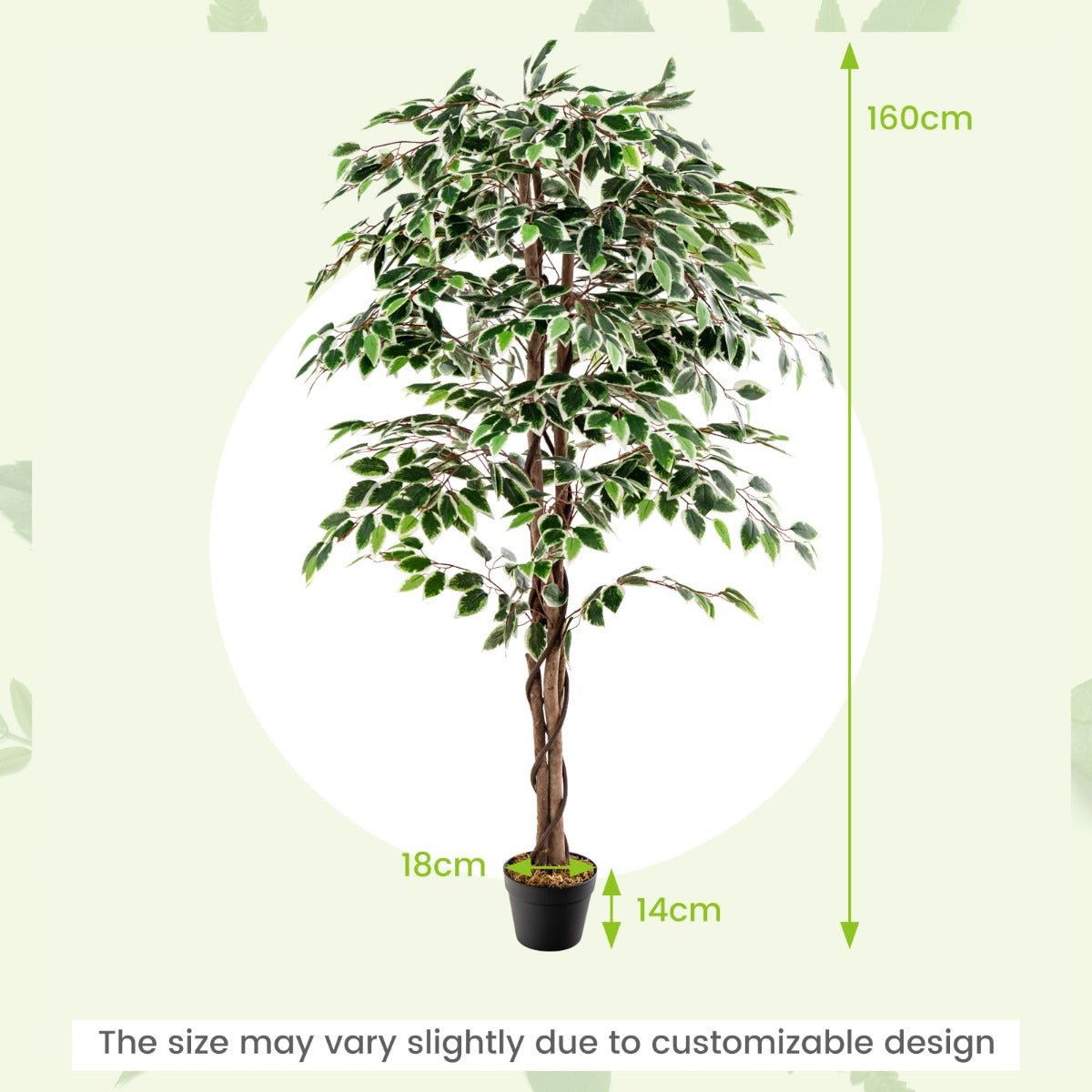 LIVSK Kunstmatige Ficus Boom 160 cm - 1008 Bladeren - Levensechte Houten Stam - Hypoallergeen - Cementgevulde Voet - Groen