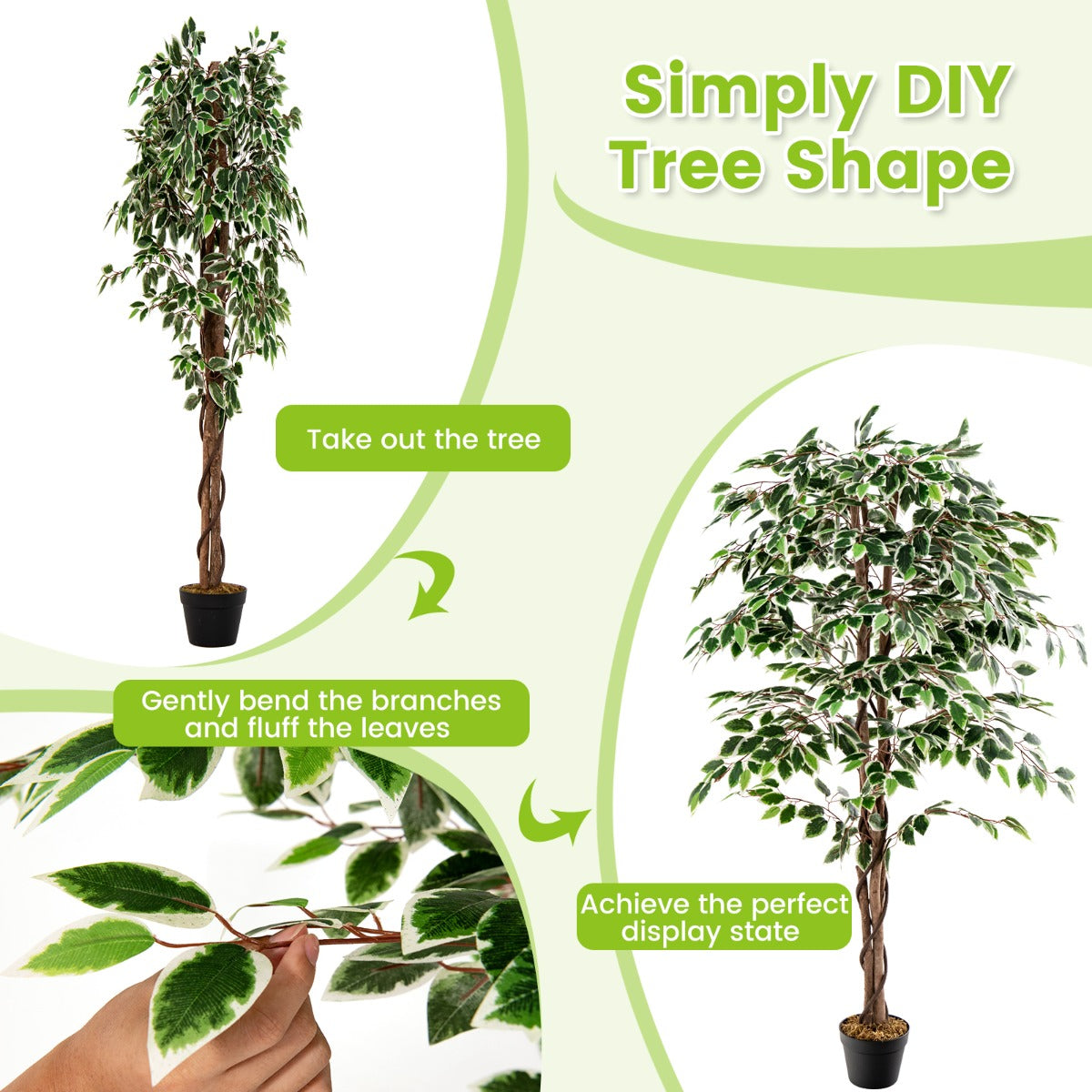 LIVSK Kunstmatige Ficus Boom 160 cm - 1008 Bladeren - Levensechte Houten Stam - Hypoallergeen - Cementgevulde Voet - Groen