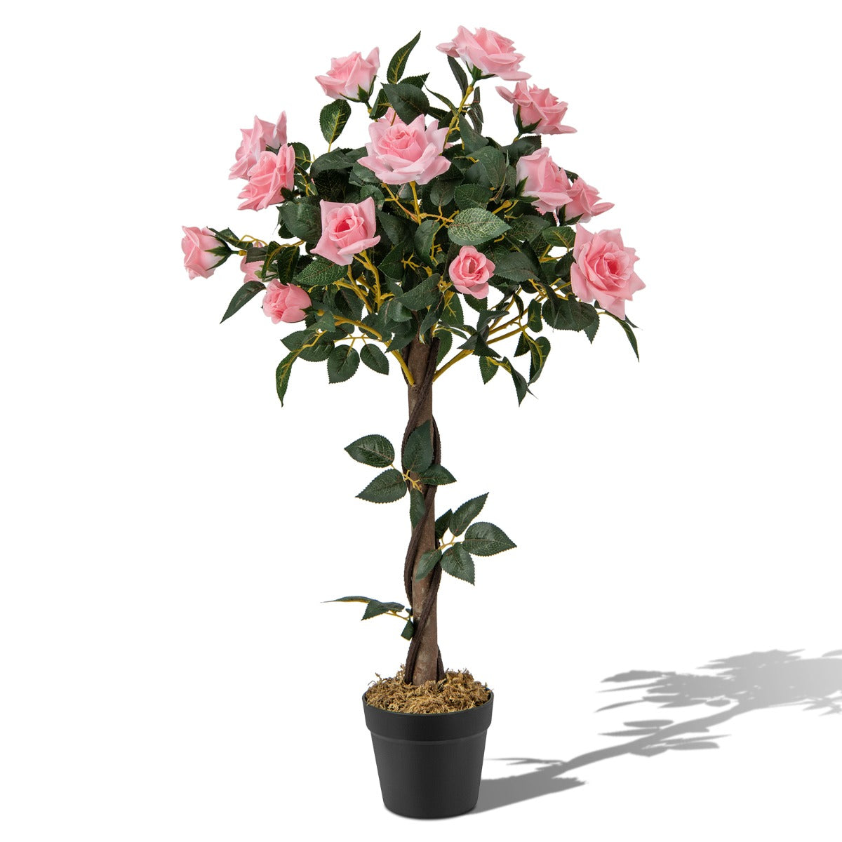 LIVSK Kunstbloemenboom 93 cm - 21 Rozen - 259 Bladeren - Ondersteund door Houten Stam - Onderhoudsvrij - Groen