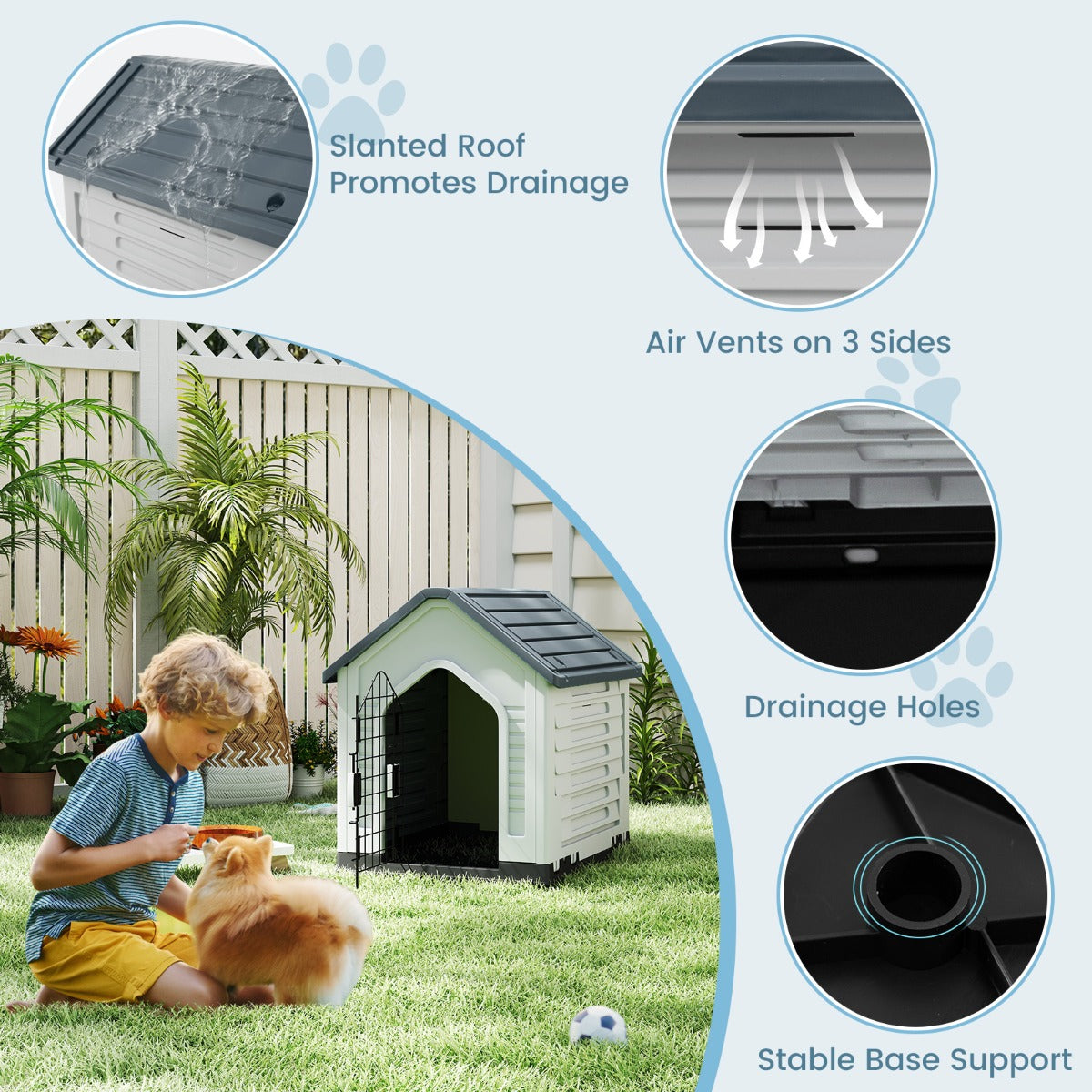 LIVSK Kunststof Hondenbox - Afsluitbare Deur - Ventilatiesleuven - Schuin Dak - Eenvoudige Montage - Voor Diverse Huisdieren