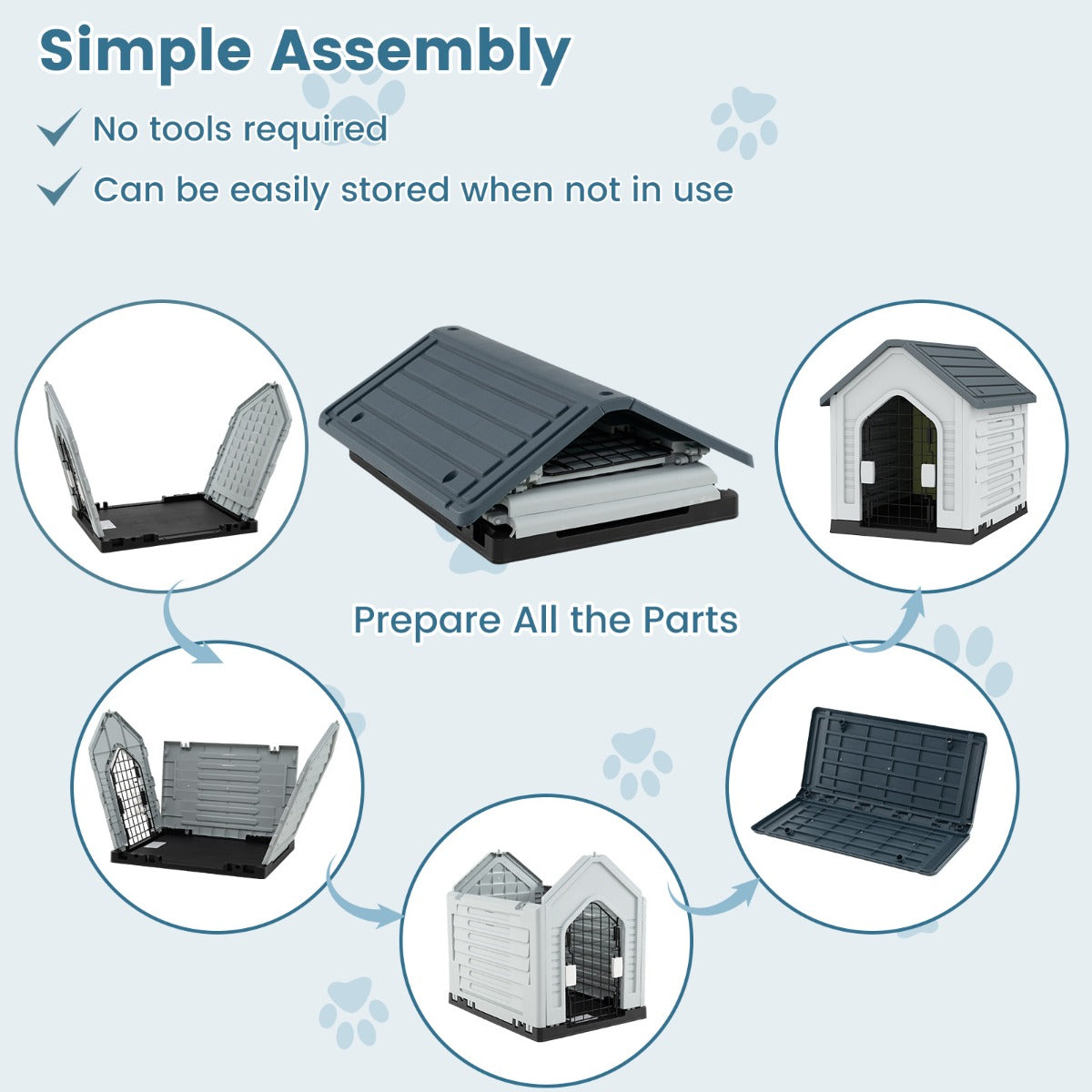 LIVSK Kunststof Hondenbox - Afsluitbare Deur - Ventilatiesleuven - Schuin Dak - Eenvoudige Montage - Voor Diverse Huisdieren