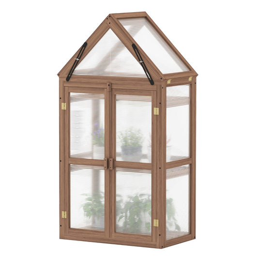LIVSK Draagbare Tuin Koude Frame - Mini Serre met 3 Verwijderbare Planken - Stevig Sparrenhout - Voor Planten - 71 x 41 x 132 cm