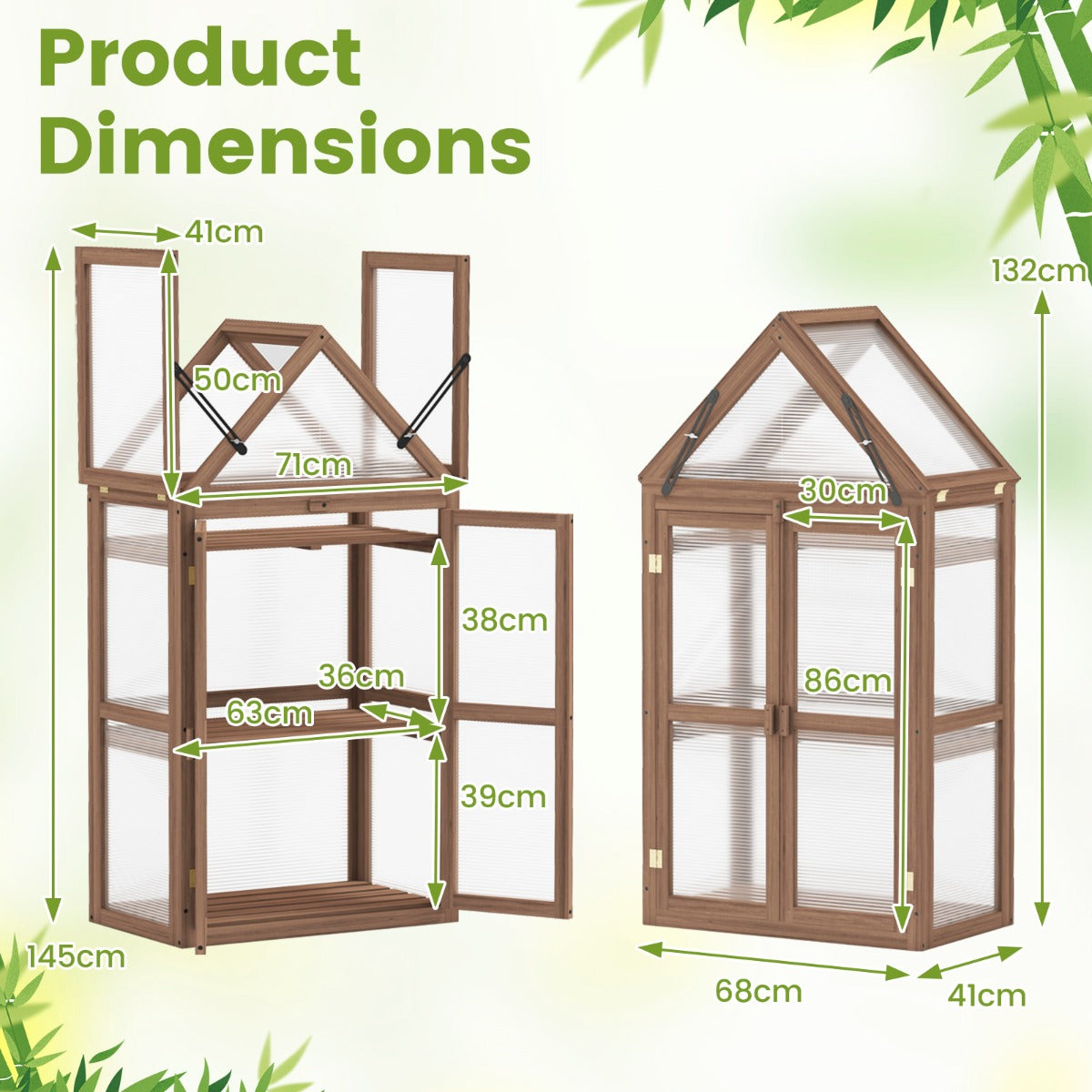 LIVSK Draagbare Tuin Koude Frame - Mini Serre met 3 Verwijderbare Planken - Stevig Sparrenhout - Voor Planten - 71 x 41 x 132 cm