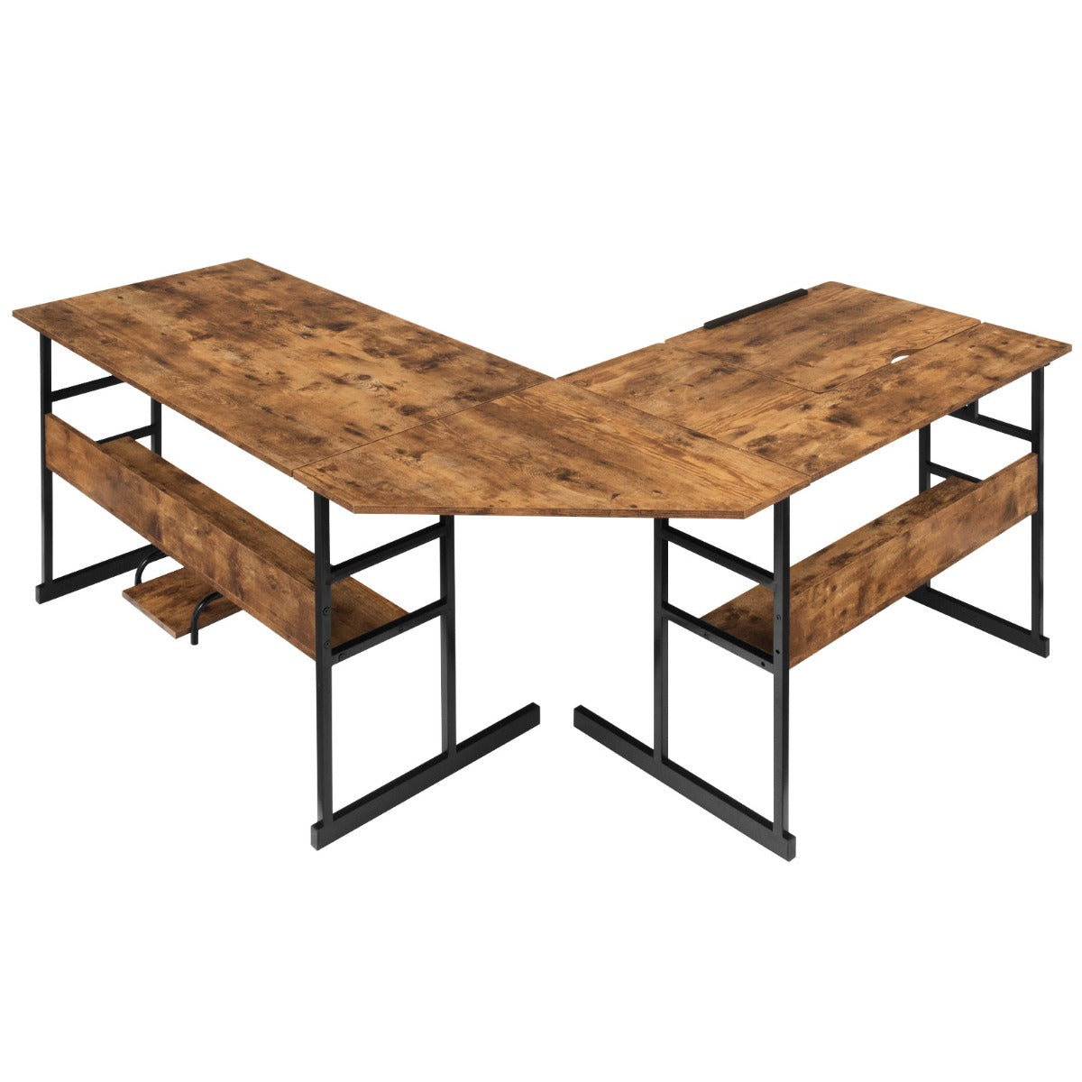 LIVSK L-vormig bureau met kantelbaar tafelblad - Deelbaar ontwerp - Open opbergruimte - Stabiel hout en metaal - 170 x 150 x 75
