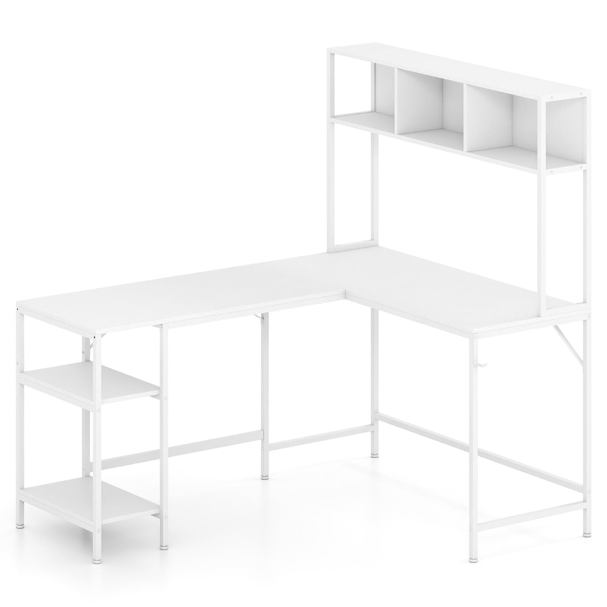 Livsk costway l vormig bureau met extra onderdelen hoekcomputerbureau met opbergplank en hoofdtelefoonhaak wit 1 1