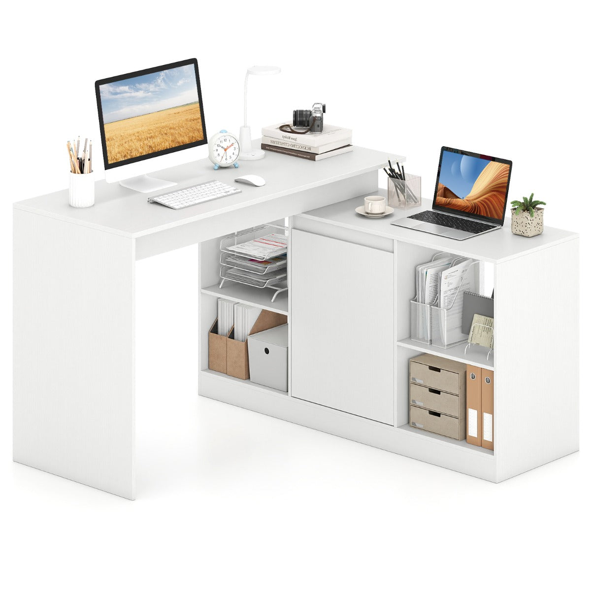 Livsk costway l vormig computerbureau modern laptopwerkstation en thuiskantoor bureau