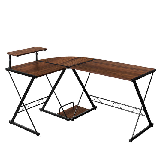 LIVSK L-vormig Hoekbureau - Ruimtebesparend en Stevige Constructie - Beweegbare Monitorplank - 147 x 112 x 79 cm - Walnoot