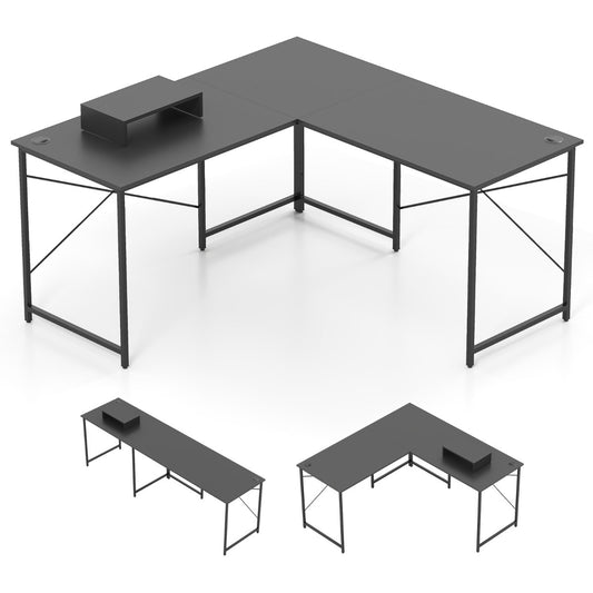 Livsk costway l vormig omkeerbaar hoekbureau computerbureau bureau in bruin grijs