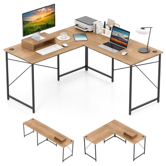 Livsk costway l vormigcomputerbureau 240 cm converteerbaar hoekbureau met verwijderbare monitorbevestiging