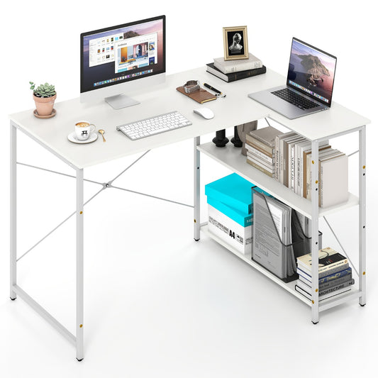 LIVSK L-vormig bureau - Verstelbare planken - Omkeerbaar ontwerp - Robuust metalen frame - Tot 130 kg - Wit