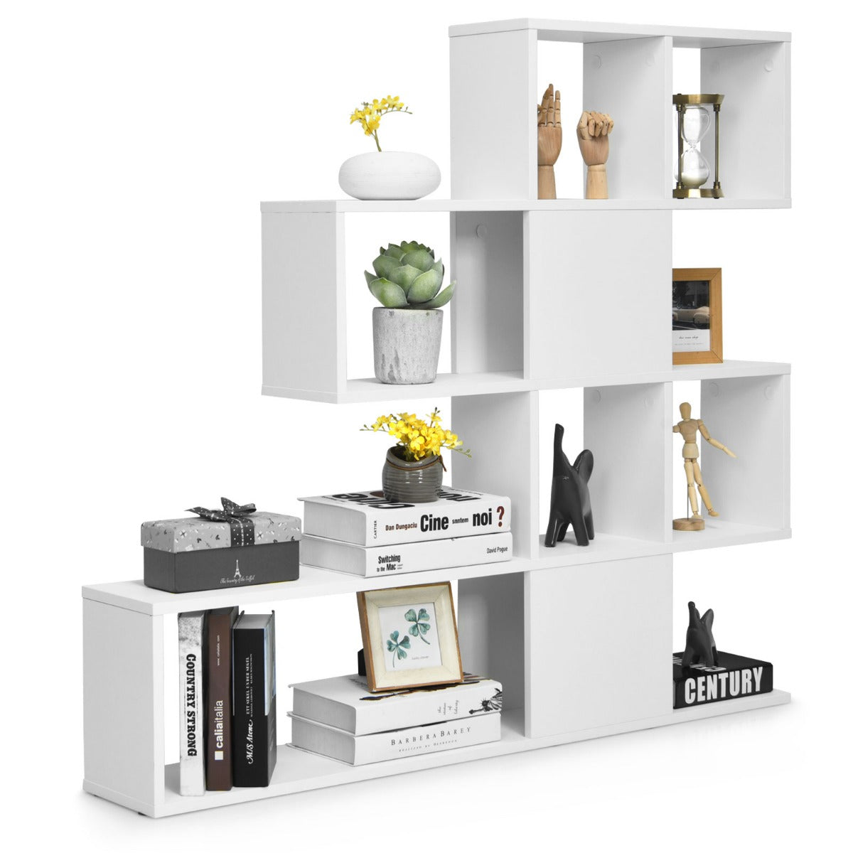 LIVSK Ladder Boekenkast met 5 Planken - Trapvormig Design - Stevig Houten Frame - Antikantelmechanisme - 120 x 19,5 x 109 cm - Wit
