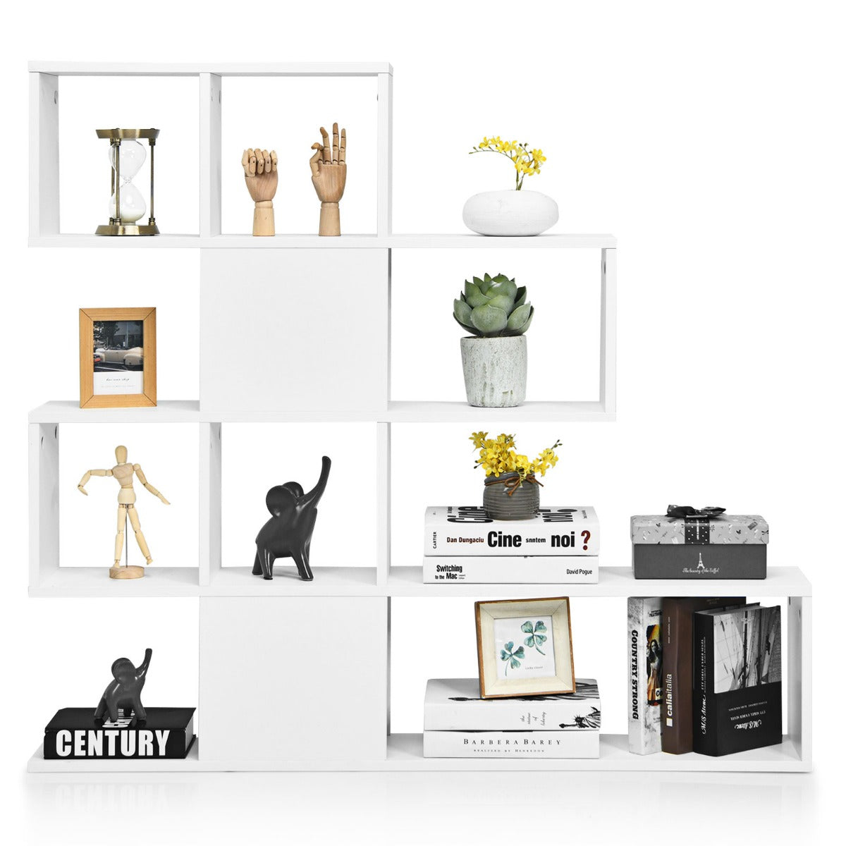 LIVSK Ladder Boekenkast met 5 Planken - Trapvormig Design - Stevig Houten Frame - Antikantelmechanisme - 120 x 19,5 x 109 cm - Wit