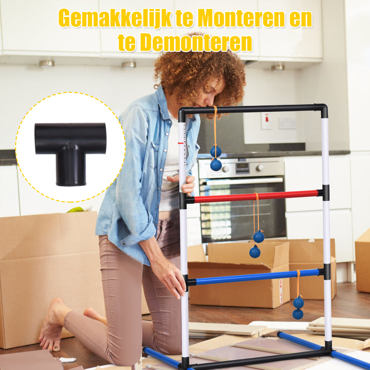 LIVSK Laddergolfset Binnen en Buiten - Voor 2 tot 4 Spelers - Duurzame PVC - Inclusief Draagtas - Veilig voor Kinderen - Wit