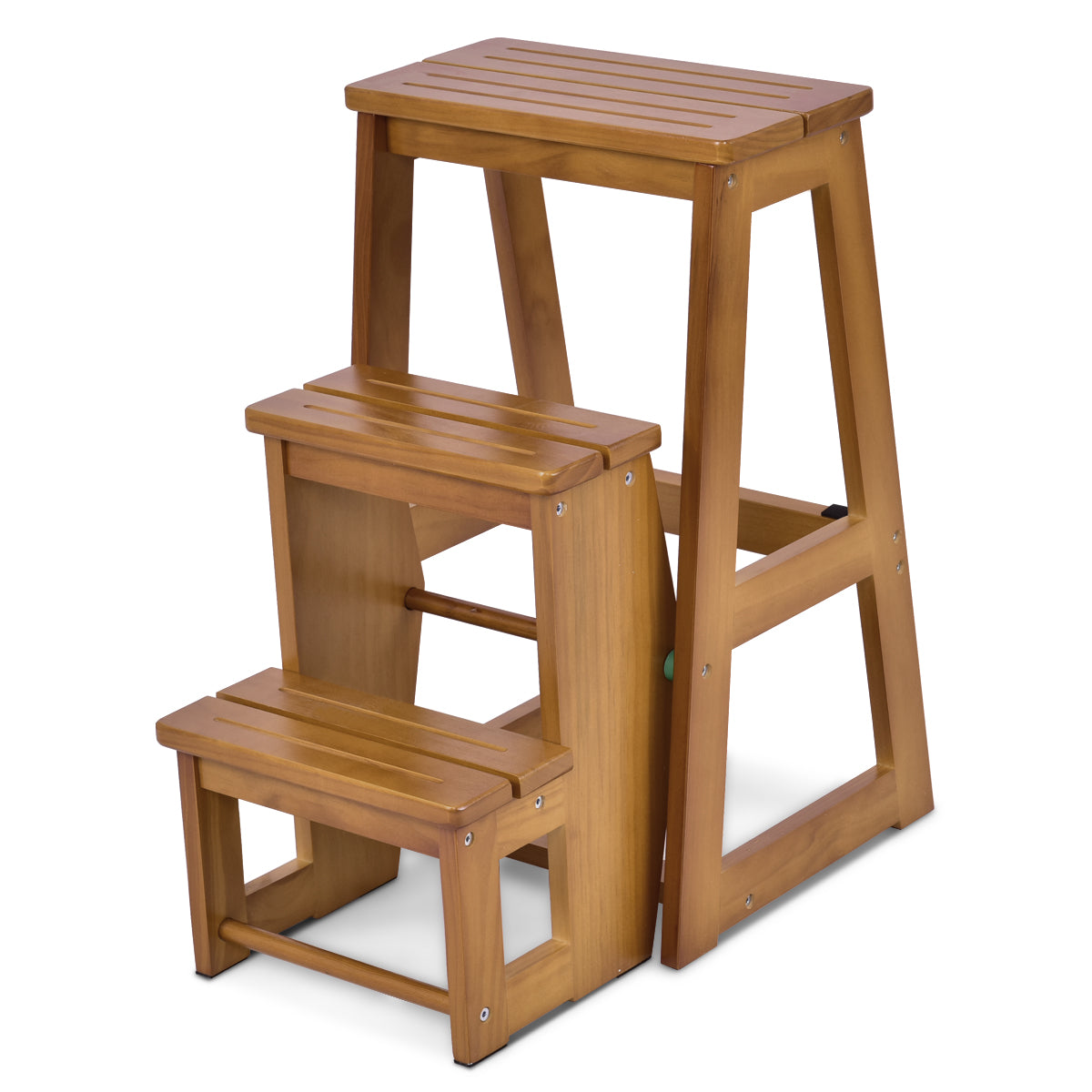 LIVSK Opvouwbare Opstapkruk - Massief Geolied Grenenhout - 3 Brede Treden - Ruimtebesparend - Comfortabel - 57 x 38 x 66 cm -