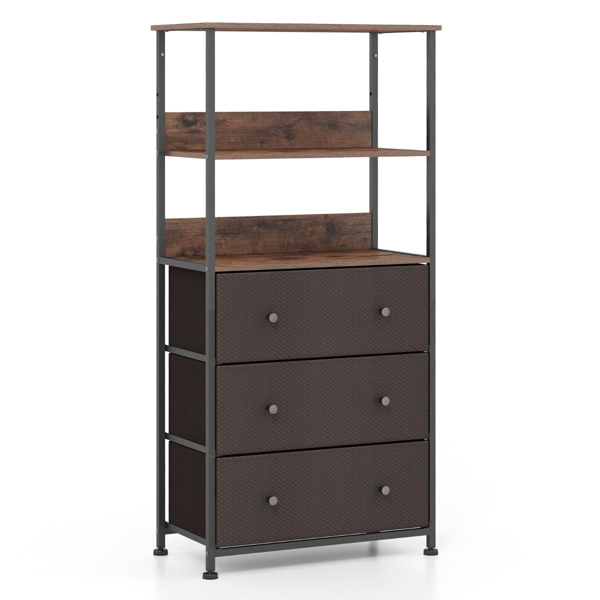 LIVSK Metalen Ladekast 3 Lades - Duurzaam Frame met 2 Anti-Kantelvoorzieningen - Verstelbare Poten - 56,5 x 30 x 117 cm - Rustiek
