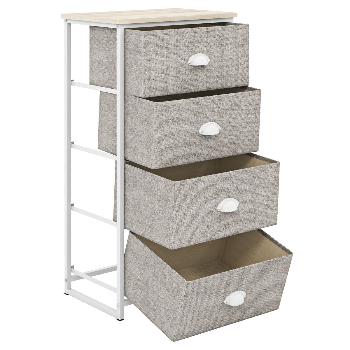LIVSK Dressoir met 4 Opvouwbare Lades - Stevig Metaal en MDF - Modern Design - Eenvoudige Montage - Wit + Lichtgrijs
