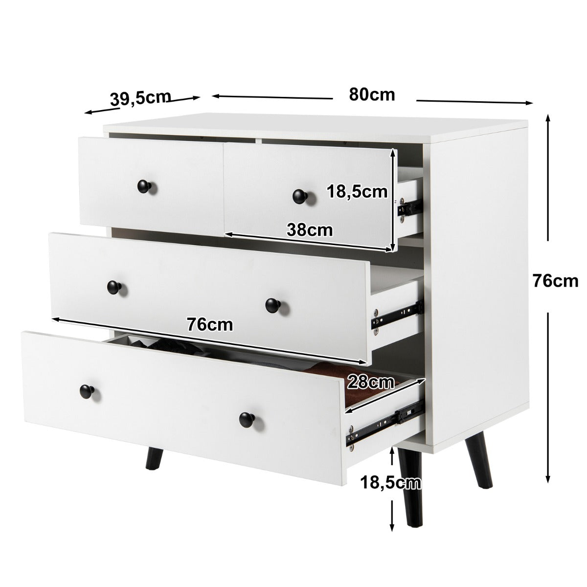 LIVSK Ladekast met 4 Lades - Tijdloos Design - Stabiliteit met Anti-Kantelvoorzieningen - Ruimte voor Kleding en Meer - Wit