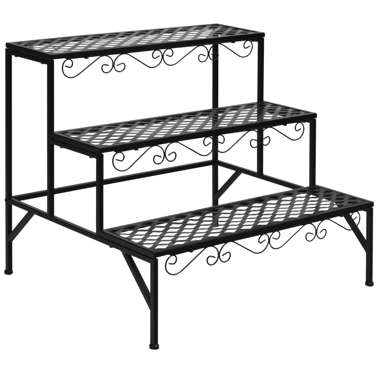 LIVSK Plantenstandaard met 3 Rijen - Stevig Metaal - Roest- en Weerbestendig - Modern Design - 70 x 60 x 60,5 cm - Zwart