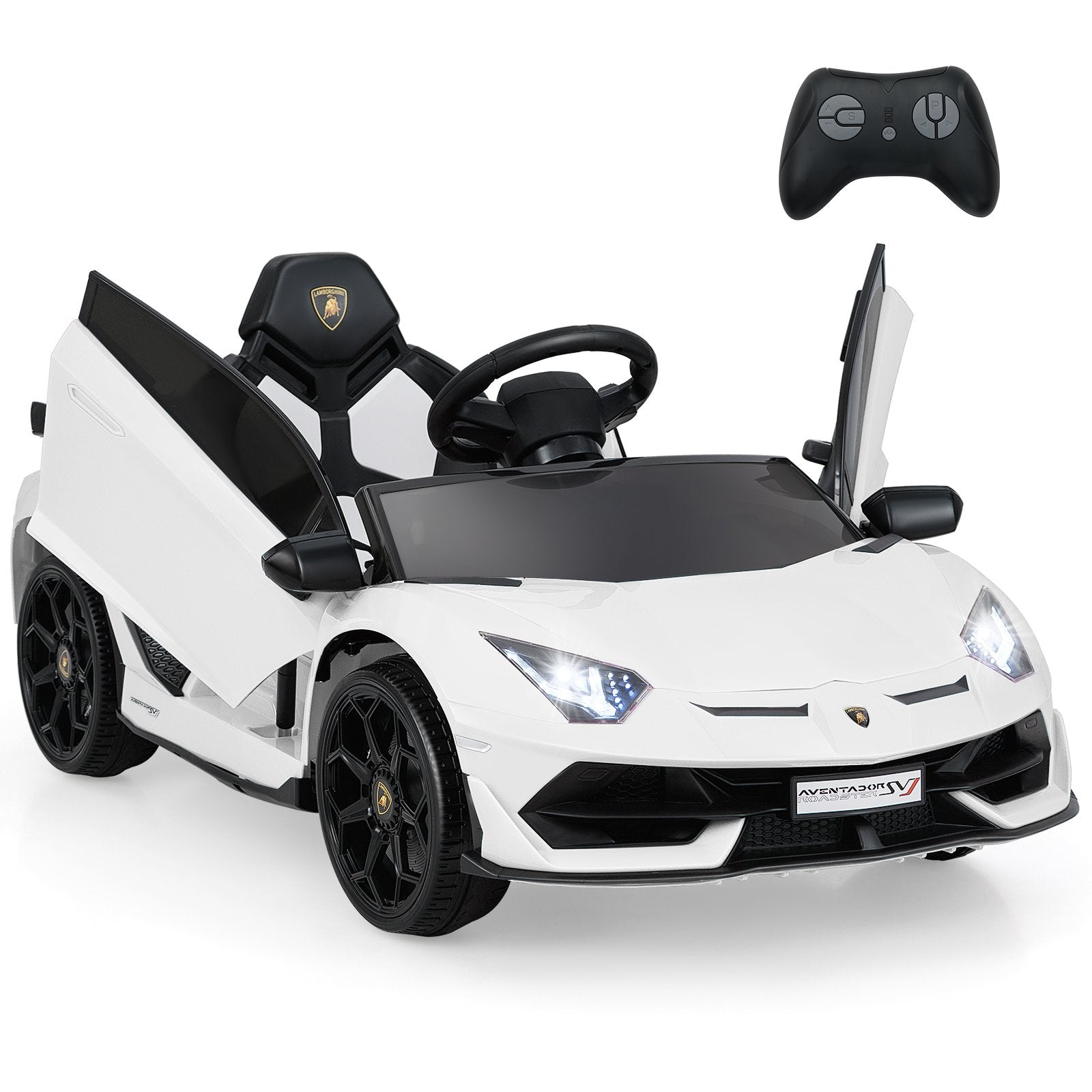 LIVSK Lamborghini Kinderauto met Afstandsbediening - Hydraulische Deuren - LED-koplampen - Multimediaspeler - Tot 30 kg - Wit