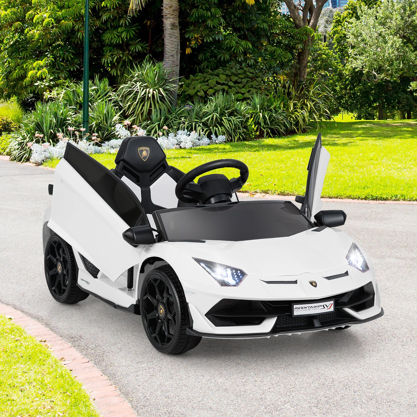 LIVSK Lamborghini Kinderauto met Afstandsbediening - Hydraulische Deuren - LED-koplampen - Multimediaspeler - Tot 30 kg - Wit
