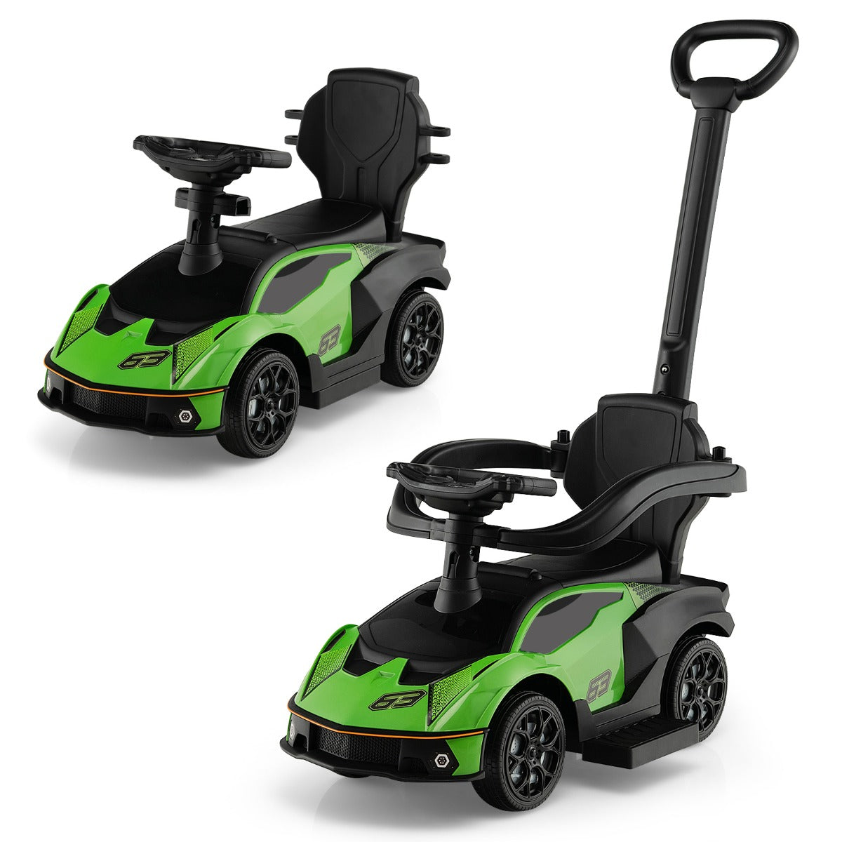 LIVSK 3-in-1 Duwauto voor Kinderen - Loopwagen, Auto, Buggy - Duurzaam PP en Metaal - Tot 25 kg - Groen
