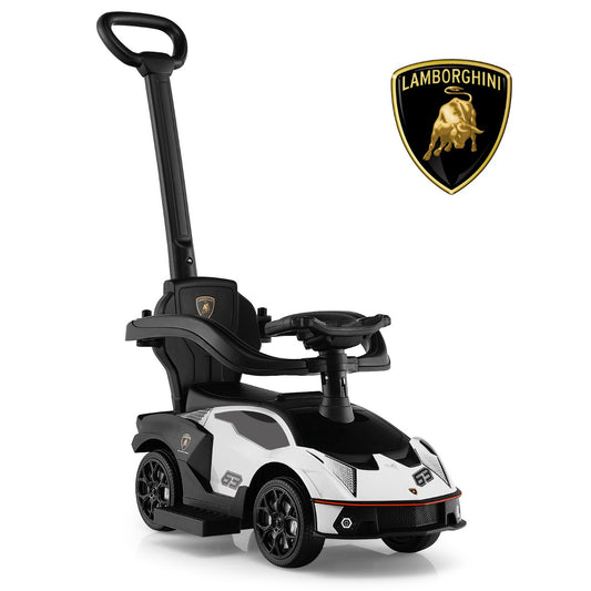 LIVSK 3-in-1 Duwauto - Loopauto, Kinderwagen en Buggy - Veiligheidsrelingen - Interactief Stuurwiel - Tot 25 kg - Wit