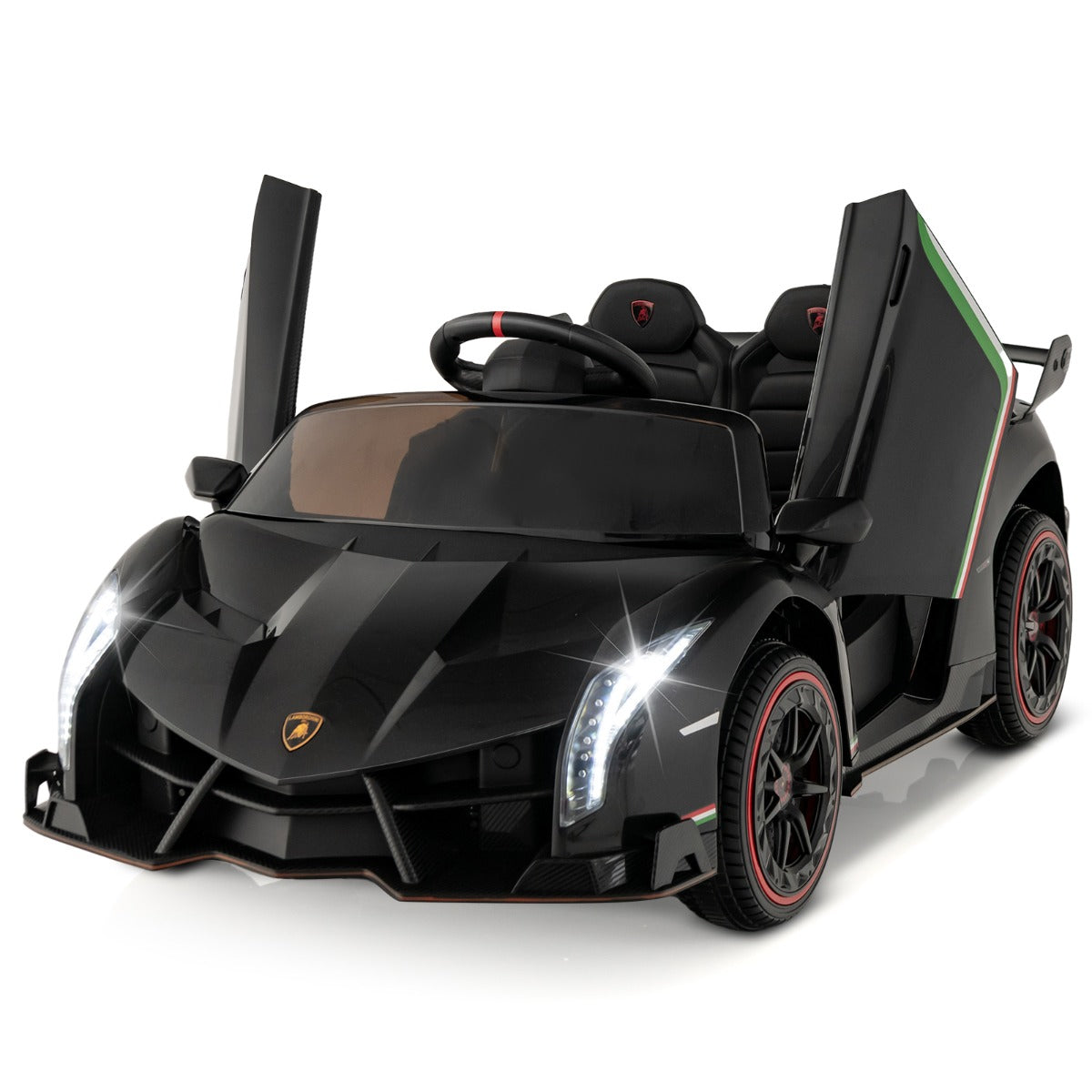 LIVSK Elektrische Lamborghini Kinderauto - 12V met Afstandsbediening - Dubbele Hydraulische Deuren - 4 Motoren - Zwart