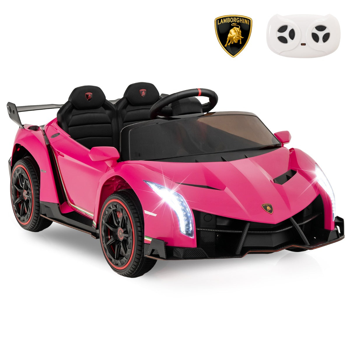 LIVSK Lamborghini Gelicentieerde 12V Elektrische Auto - Afstandsbediening - Hydraulische Deuren - Muziek en Verhaaltjes - Roze