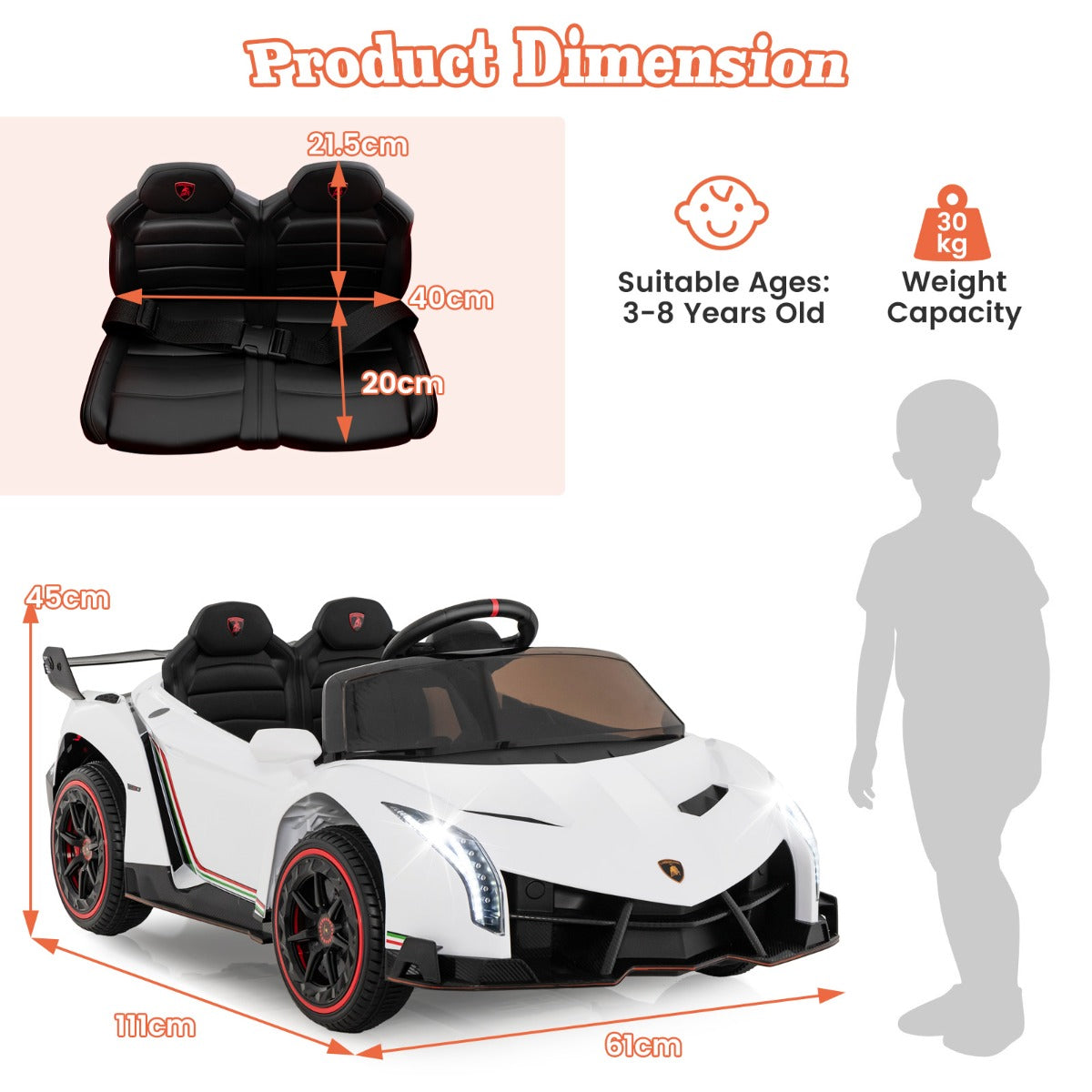 LIVSK Elektrische Lamborghini Kinderauto - Afstandsbediening - 2 Besturingsstanden - Hydraulische Deuren - Veilig en Plezierig -