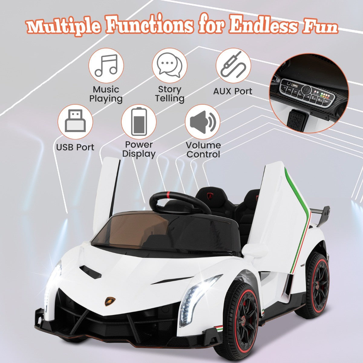 LIVSK Elektrische Lamborghini Kinderauto - Afstandsbediening - 2 Besturingsstanden - Hydraulische Deuren - Veilig en Plezierig -